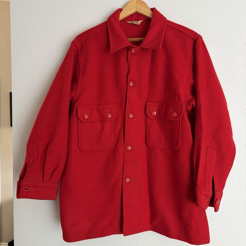 Vintage Boy Scouts of America 70s Red Wool Shirt Jacket Size 40 Medium